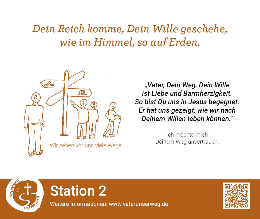 Schild der Station 2 des Vaterunserweges