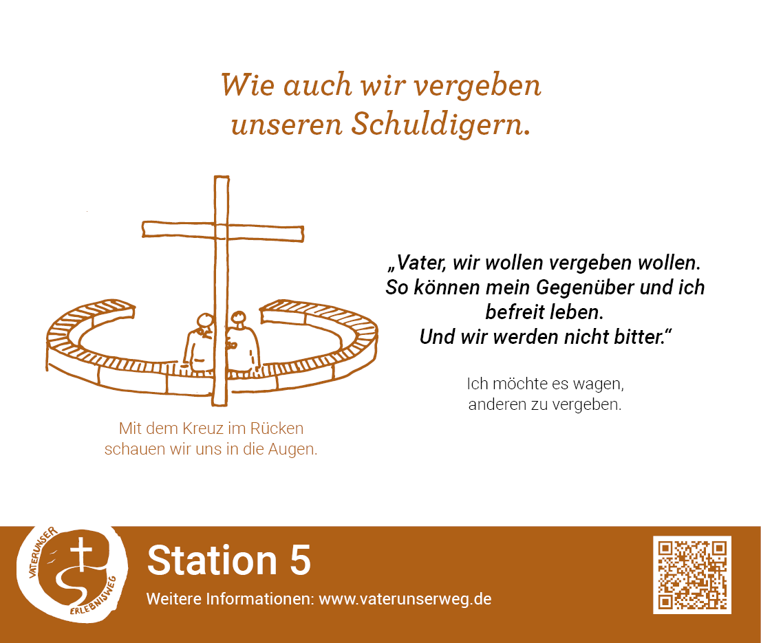 Schild der Station 5 des Vaterunserweges